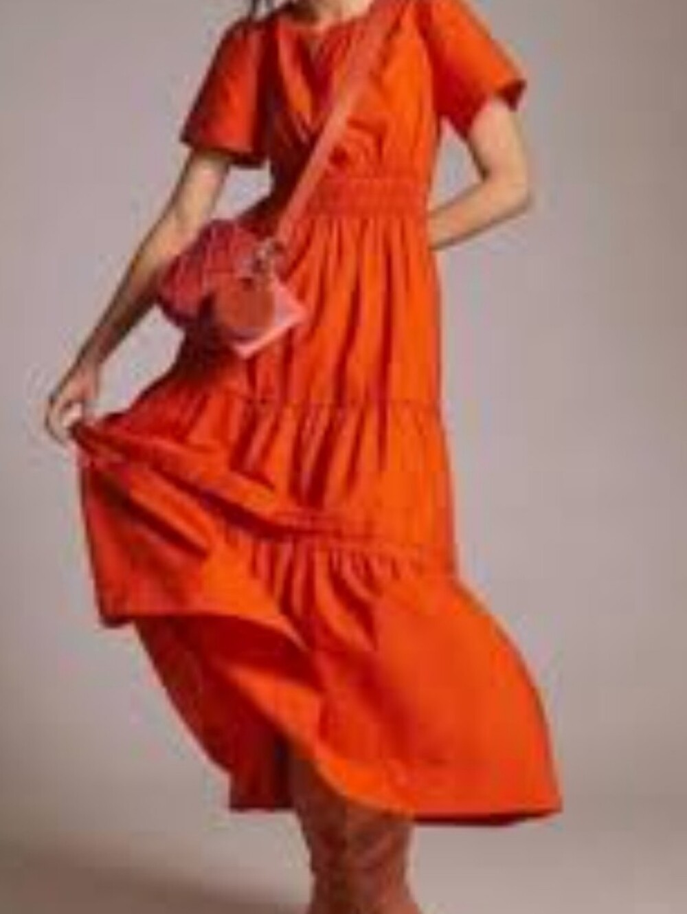 Quince Bright Orange Tiered Maxi Dress